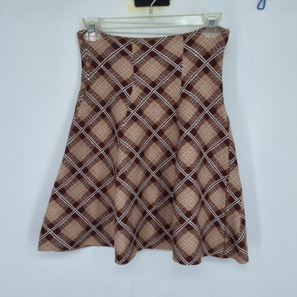 Classic Concepts PS Brown Tan Mini Skater Skirt Pleated